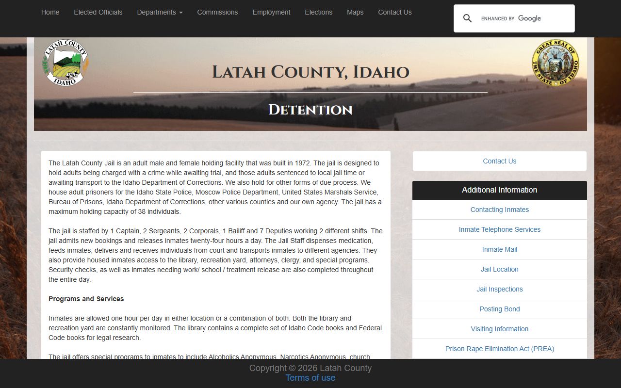 Latah County Jail Detention Center inmate lookup and facility overview
